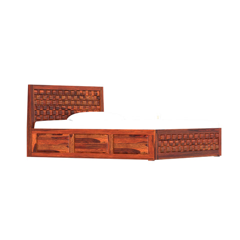 Wout Solid Wood Double Bed with Box Storage in Honey Oak Finish - Rajasthali Furniture 