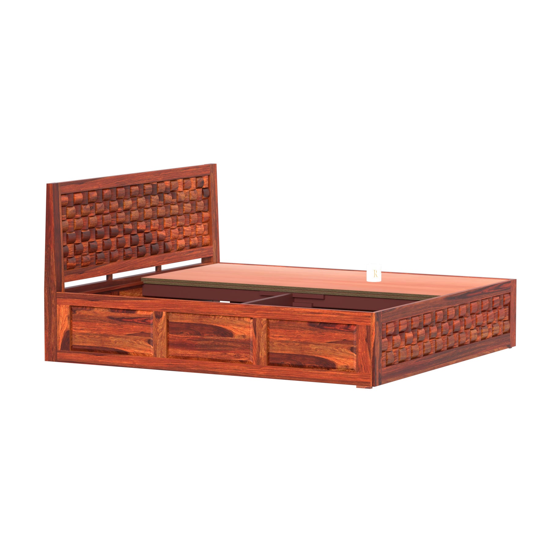 Wout Solid Wood Double Bed with Box Storage in Honey Oak Finish - Rajasthali Furniture 