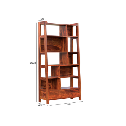 Solid Sheesham Wood Taper Bookshelf with one Large Size drawer in Natural Finish - Rajasthali Furniture 