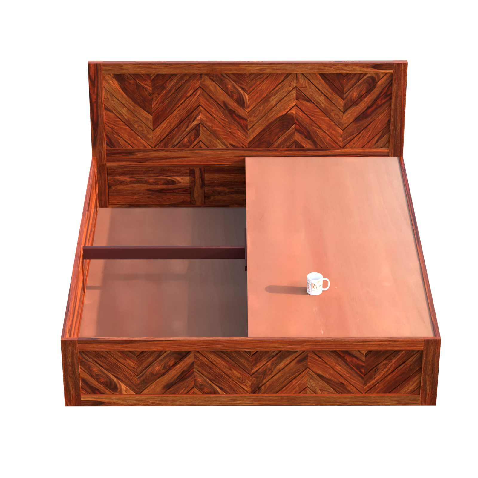 Daley Solid Wood Double Bed with Box Storage in Honey Oak Finish - Rajasthali Furniture 