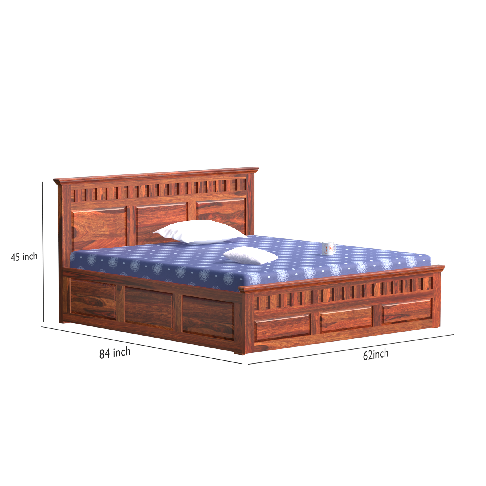 Malen Solid Wood Double Bed with Box Storage in Honey Oak Finish - Rajasthali Furniture 