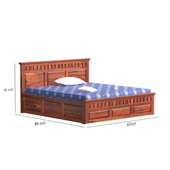 Malen Solid Wood Double Bed with Box Storage in Honey Oak Finish