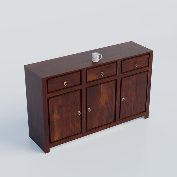 Wooden Side Cabinet with Wooden Doors, 3 Doors and 3 drawers Storage Unit in Natural Finish and walnut finish - Rajasthali Furniture 