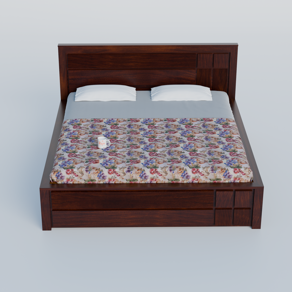 Mattson Solid Wood Queen Size Double Bed with Box Storage in Honey Oak Finish - Rajasthali Furniture 