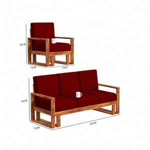 Cucus Sheesham Wood Sofa Set (3+2+1+1, Natural Finish) - Rajasthali Furniture 