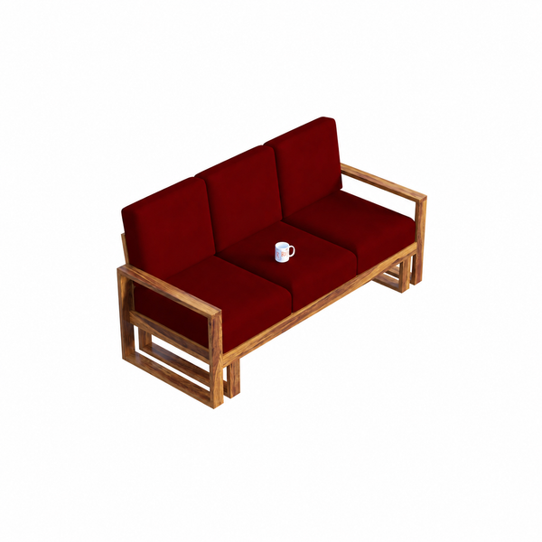 Cucus Sheesham Wood Sofa Set (3+2+1+1, Natural Finish) - Rajasthali Furniture 