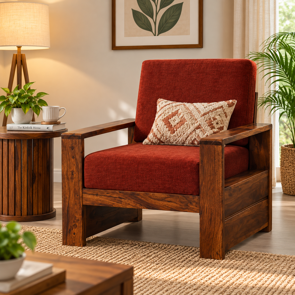 Ravishing Sheesham Wood Sofa (1 Seater, Honey Oak Finish)
