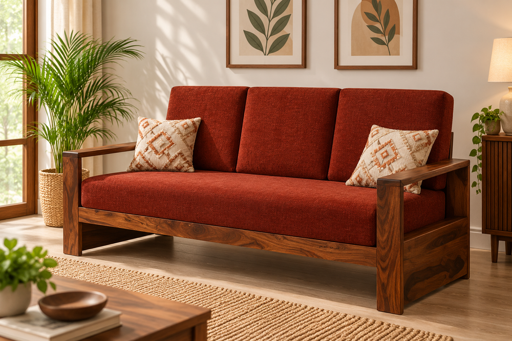 Ravishing Sheesham Wood Sofa (3 Seater, Honey Oak Finish) - Rajasthali Furniture 