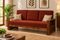 Seam Sheesham Wood Sofa (3 Seater, Honey Oak Finish) - Rajasthali Furniture 