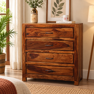 Hillary Sheesham Wood Chest of 4 Drawers (Natural Finish)