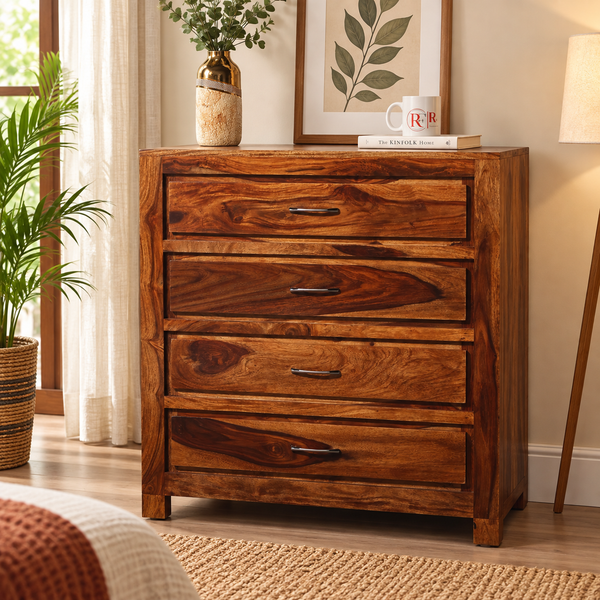 Hillary Sheesham Wood Chest of 4 Drawers (Natural Finish)