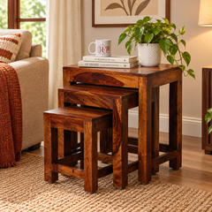 Zory Sheesham Wood Nesting Tables (Set of 3, Honey Oak Finish)