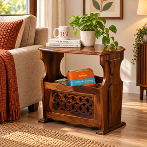 Star-Design Sheesham Wood Magazine Side Table (Natural Finish)