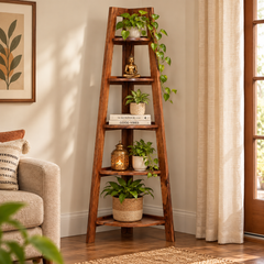 5-Tier Corner Shelf (Natural Finish) - Rajasthali Furniture 