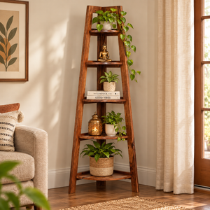 5-Tier Corner Shelf (Natural Finish) - Rajasthali Furniture 