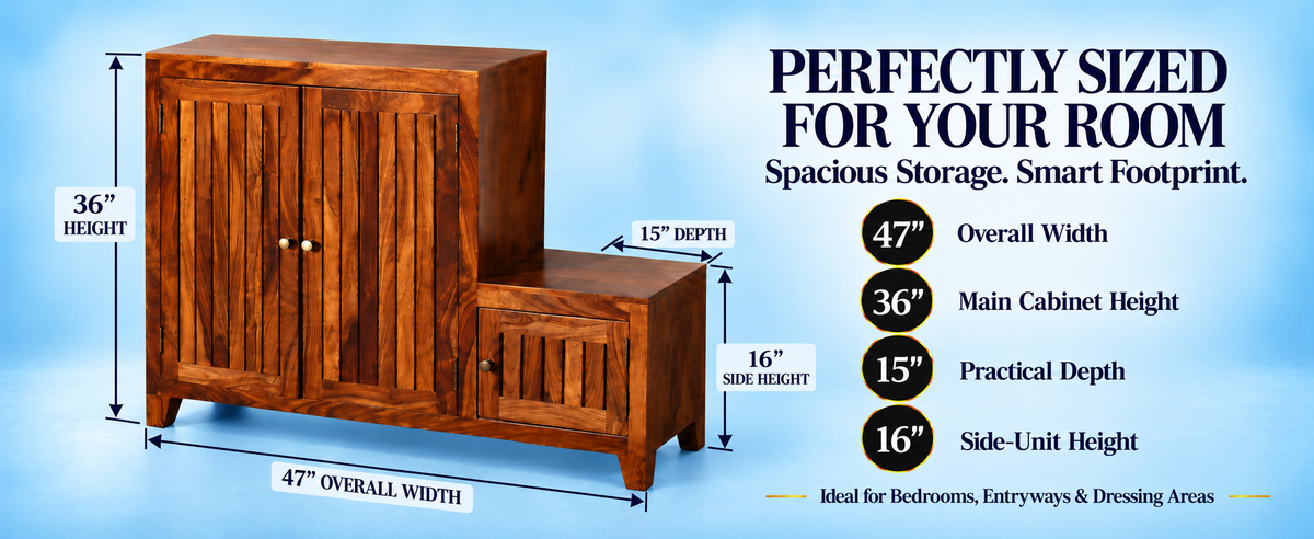 Frill Sheesham Wood Shoe Rack with Seat (Honey Oak Finish)