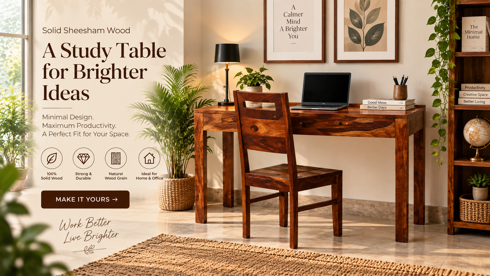 Solid Sheesham Wood Study Room Furniture Collection – Study Tables, Bookshelves & Storage Furniture by Rajasthali Furniture
