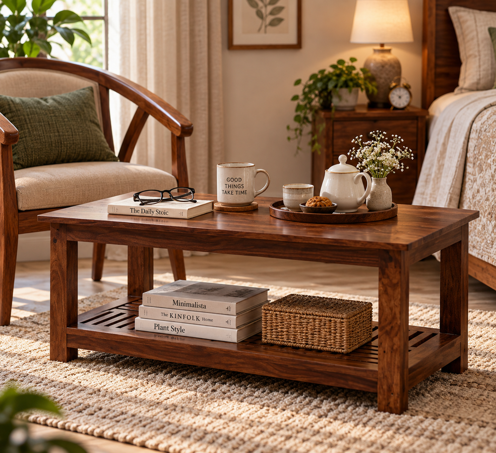 Poppy Sheesham Wood Rectangular Coffee Table (Honey Oak Finish)