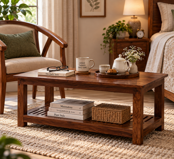 Poppy Sheesham Wood Rectangular Coffee Table (Honey Oak Finish)