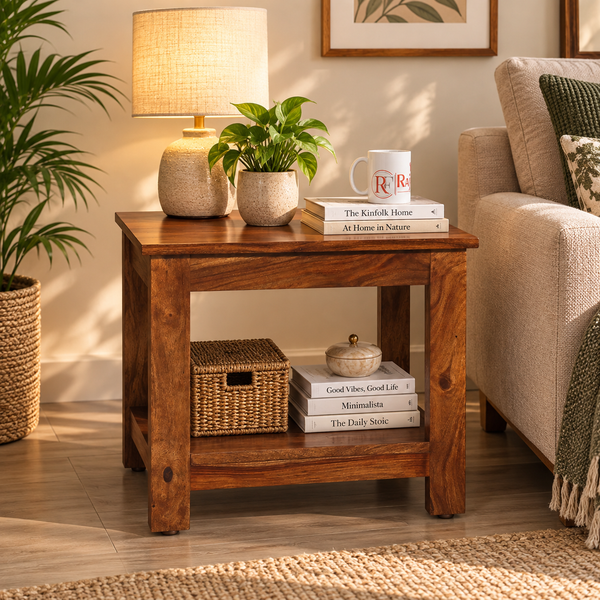 Sheesham Wood Plain-Top Side Table (Natural Finish) - Rajasthali Furniture 