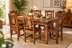 Snazzy Sheesham Wood Dining Set (6 Seater, Natural Finish)