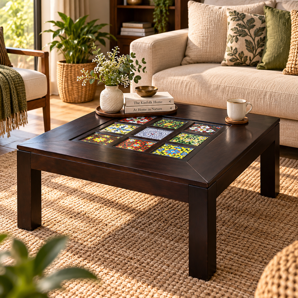 Silven Sheesham Wood Tile-Top Coffee Table (Walnut Finish)