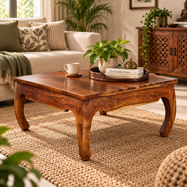 Rumia Sheesham Wood Square Coffee Table (Honey Oak Finish)