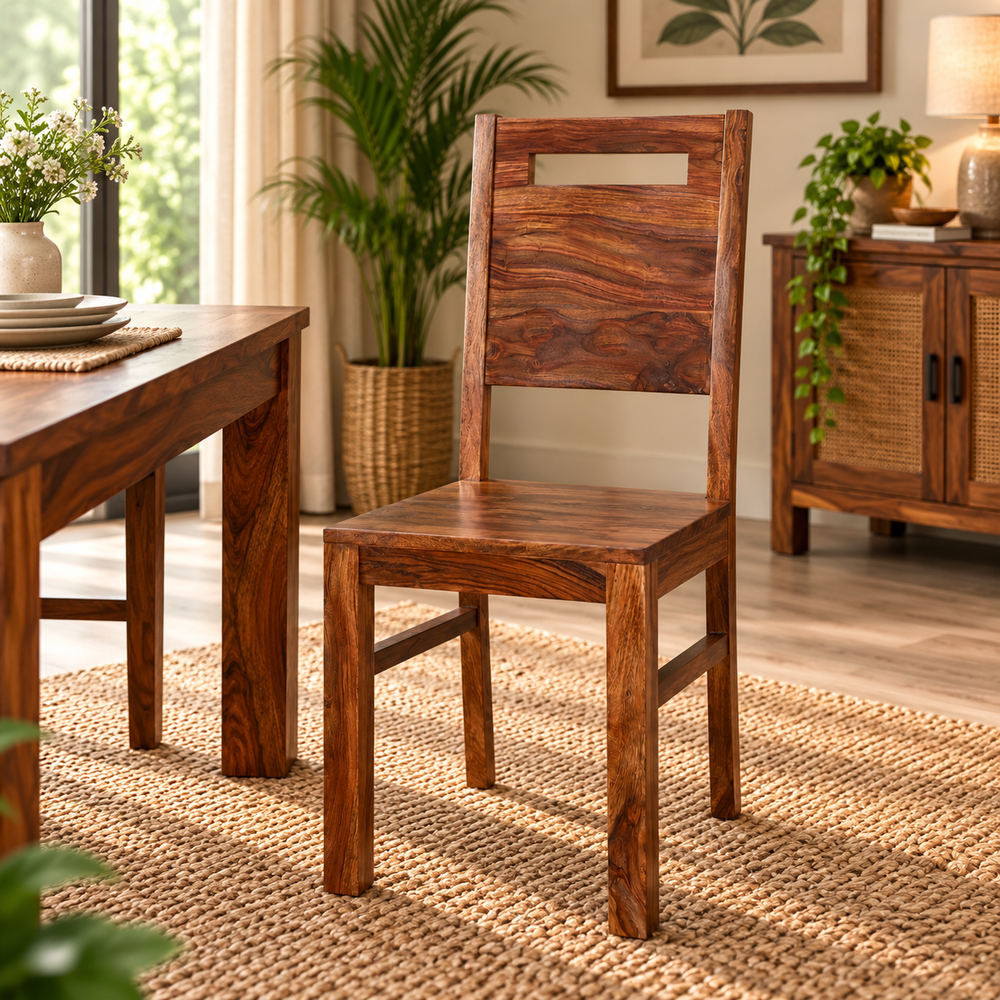 Silas Sheesham Wood Wooden-Back Dining Chair (Honey Oak Finish)