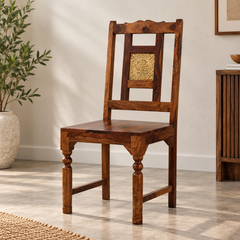 Peony Sheesham Wood Brass-Back Dining Chair (Natural Finish)