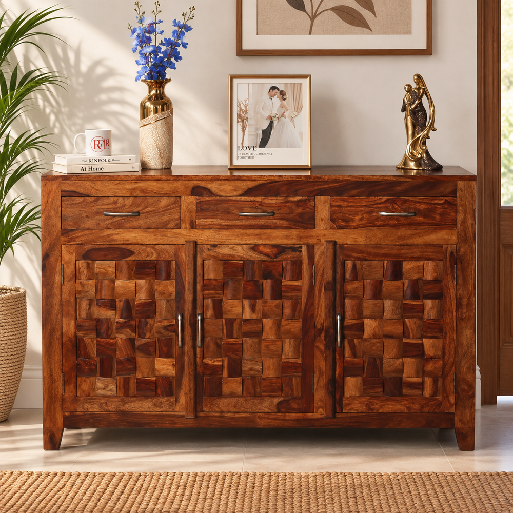 Niwar Sheesham Wood Sideboard with 3 Doors & 3 Drawers (Natural Finish)