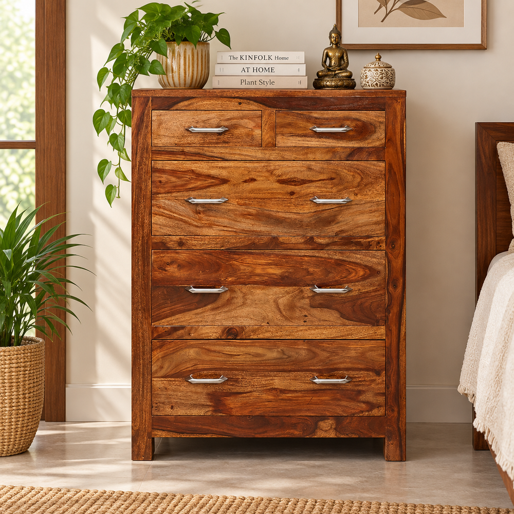 Paulo Sheesham Wood Sideboard with Drawers (Natural Finish)