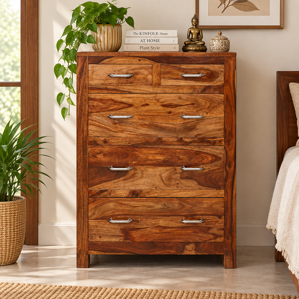 Paulo Sheesham Wood Sideboard with Drawers (Natural Finish)