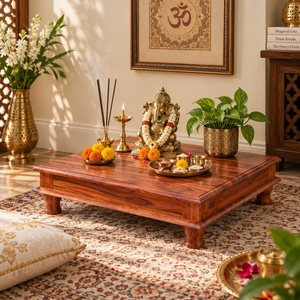 Sheesham Wood Pooja Chowki (Natural Finish) - Rajasthali Furniture 