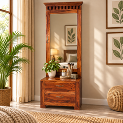 Livia Solid Wood Dressing Table with 2 Drawers (Honey Oak Finish)
