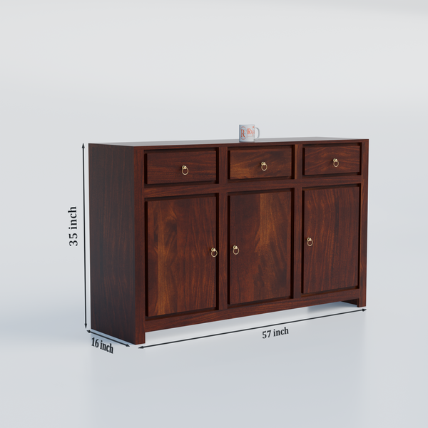 Wooden Side Cabinet with Wooden Doors, 3 Doors and 3 drawers Storage Unit in Natural Finish and walnut finish - Rajasthali Furniture 