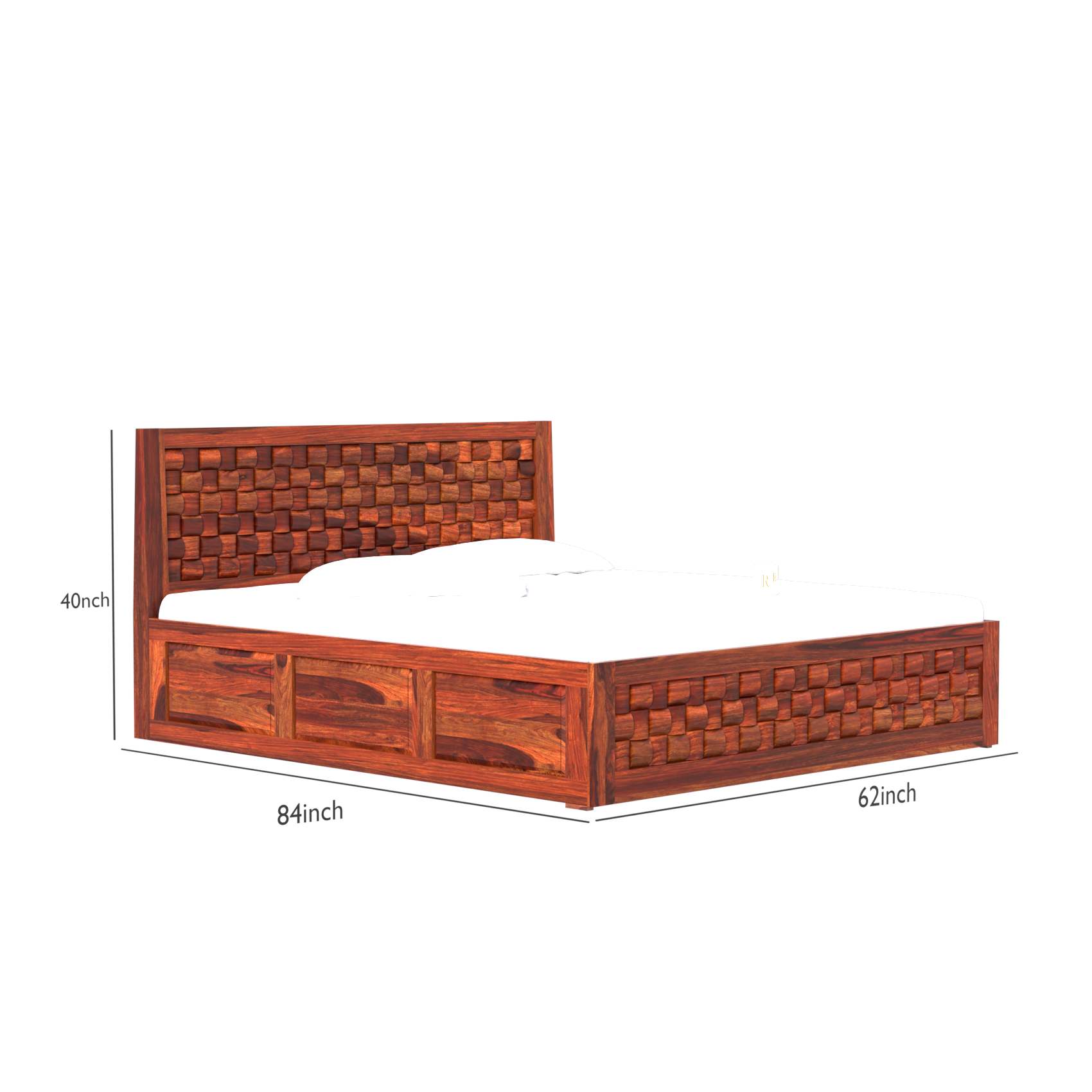 Wout Solid Wood Double Bed with Box Storage in Honey Oak Finish - Rajasthali Furniture 