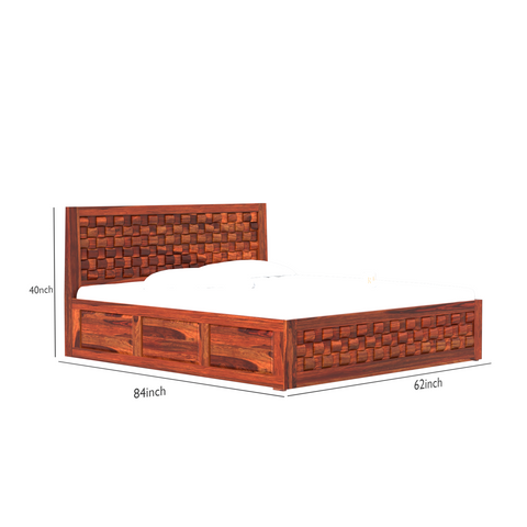 Wout Solid Wood Double Bed with Box Storage in Honey Oak Finish - Rajasthali Furniture 