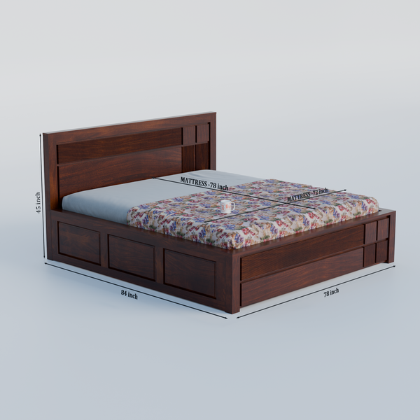 Mattson Solid Wood Double Bed with Box Storage in Honey Oak Finish - Rajasthali Furniture 