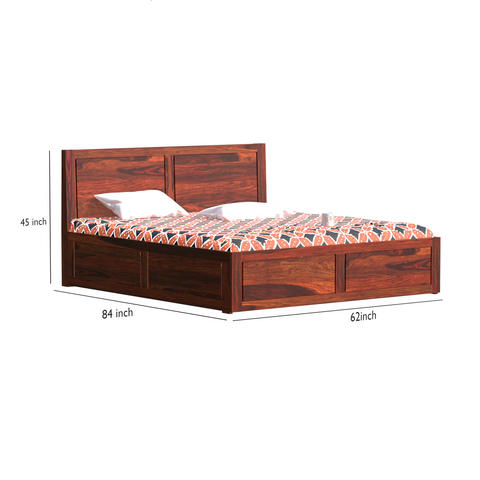 Mats Solid Wood Double Bed with Box Storage in Honey Oak Finish - Rajasthali Furniture 