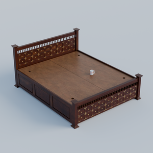 Solid Wood King Size Double with Brass LT Plus Design in Honey Oak and Walnut Color - Rajasthali Furniture 