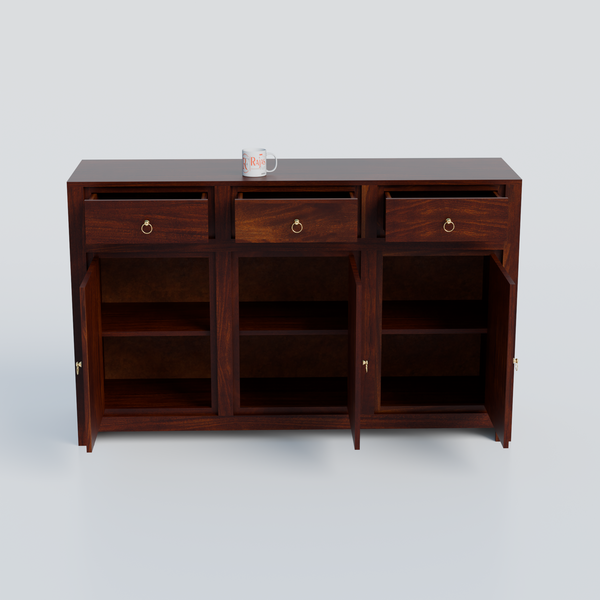 Wooden Side Cabinet with Wooden Doors, 3 Doors and 3 drawers Storage Unit in Natural Finish and walnut finish - Rajasthali Furniture 