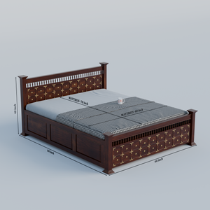 Solid Wood Queen Size Double with Brass LT Plus Design in Honey Oak and Walnut Color - Rajasthali Furniture 