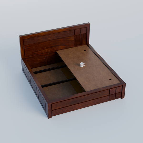 Mattson Solid Wood Queen Size Double Bed with Box Storage in Honey Oak Finish - Rajasthali Furniture 