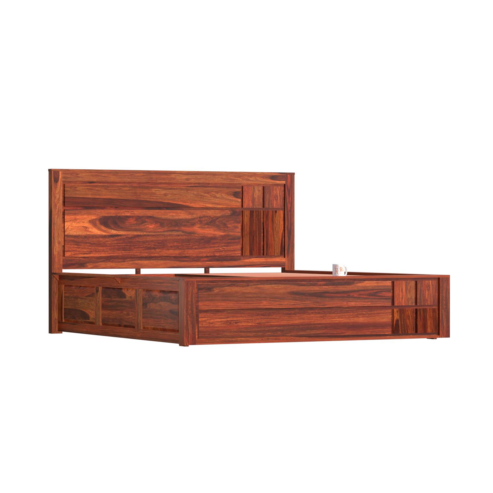 Mattson Solid Wood Double Bed with Box Storage in Honey Oak Finish - Rajasthali Furniture 