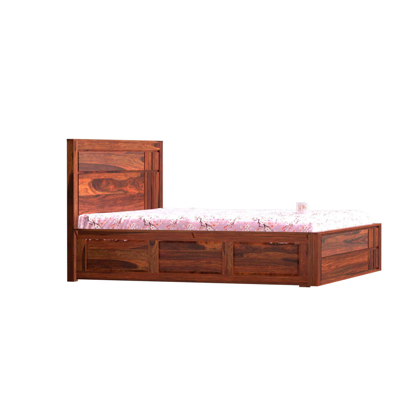 Mattson Solid Wood Queen Size Double Bed with Box Storage in Honey Oak Finish - Rajasthali Furniture 