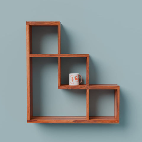 Solid Wood Wall Mount Wall Shelf for home decor in Natural and walnut finish