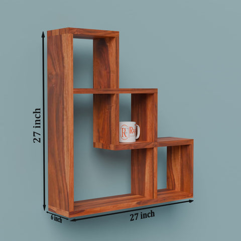 Solid Wood Wall Mount Wall Shelf for home decor in Natural and walnut finish