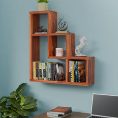 Solid Wood Wall Mount Wall Shelf for home decor in Natural and walnut finish - Rajasthali Furniture 