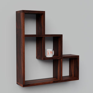 Solid Wood Wall Mount Wall Shelf for home decor in Natural and walnut finish - Rajasthali Furniture 