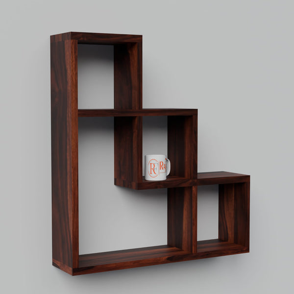 Solid Wood Wall Mount Wall Shelf for home decor in Natural and walnut finish - Rajasthali Furniture 